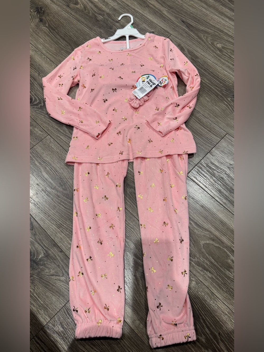 Sleep On It Pink Pajama Set with Metallic Gold Bows